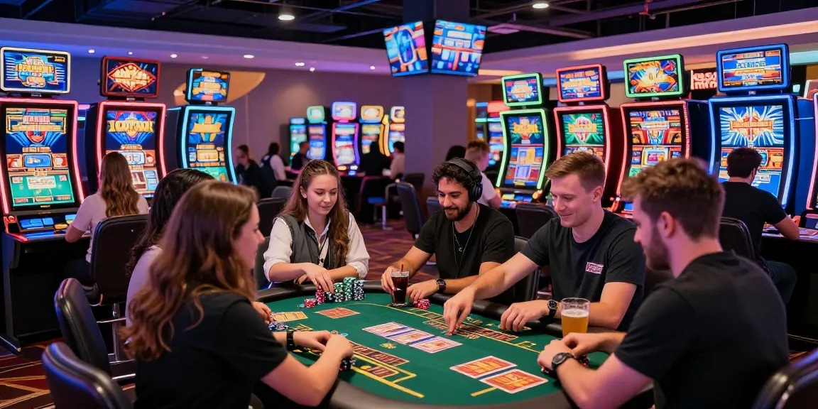 Players engaging in vibrant casino games showcasing credit card options at https://ieee.org.uk with colorful slot machines and a lively atmosphere.