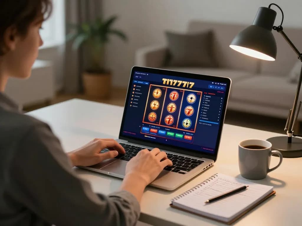 Engaging gameplay on slot777 online interface displayed on a laptop in a cozy home office.