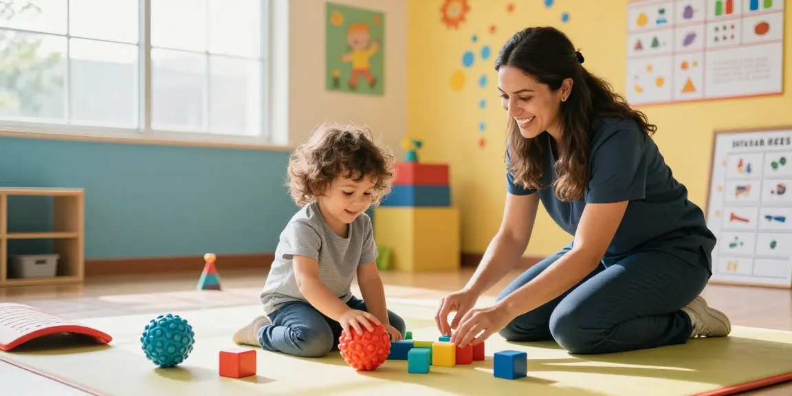 Occupational therapy helping children thrive through engaging play and tailored activities in a vibrant therapy room.