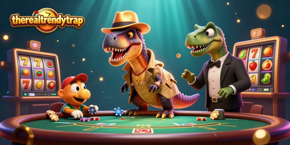 Menangkan permainan di therealtrendytrap dengan karakter dinosaurus mencuri perhatian di meja blackjack.