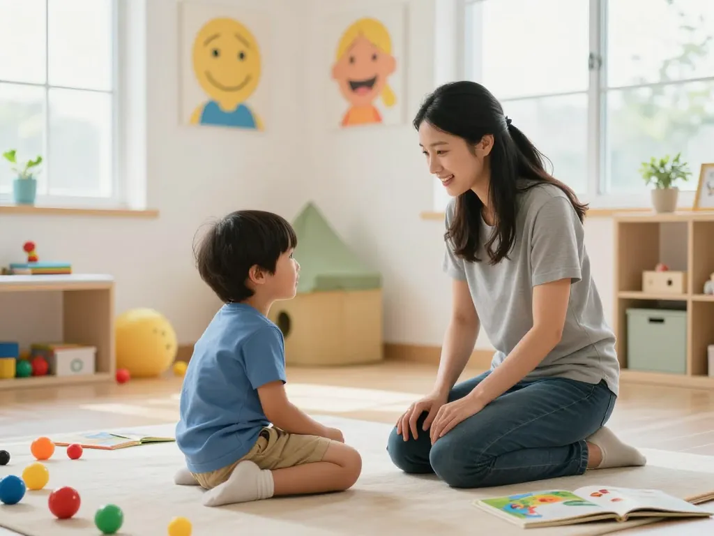 Speech Therapy Sydney in a nurturing therapy room with a child engaged in playful learning.