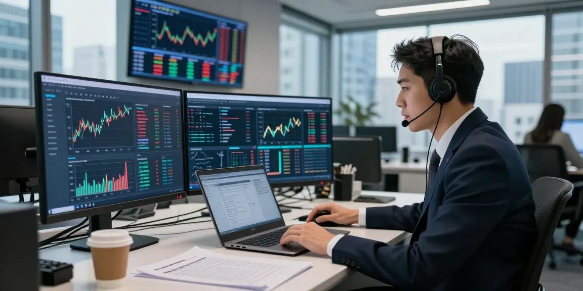 Financial crime intelligence analysis in a modern office with screens displaying crime pattern trends.