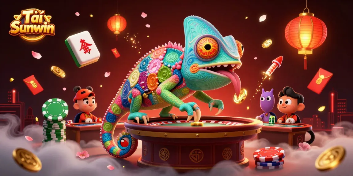 Tải Sunwin and experience the thrilling atmosphere of a vibrant casino with colorful characters and dynamic game elements.