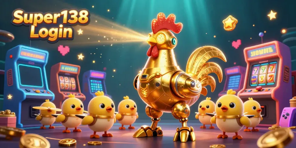 Engage with Super138 Login to access exciting slots featured in a vibrant casino scene.
