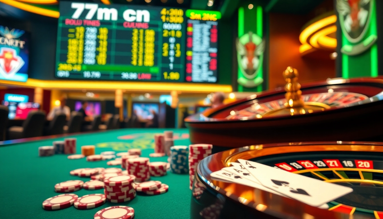 Experience thrilling gameplay at 7m cn with vibrant poker chips and a digital scoreboard.