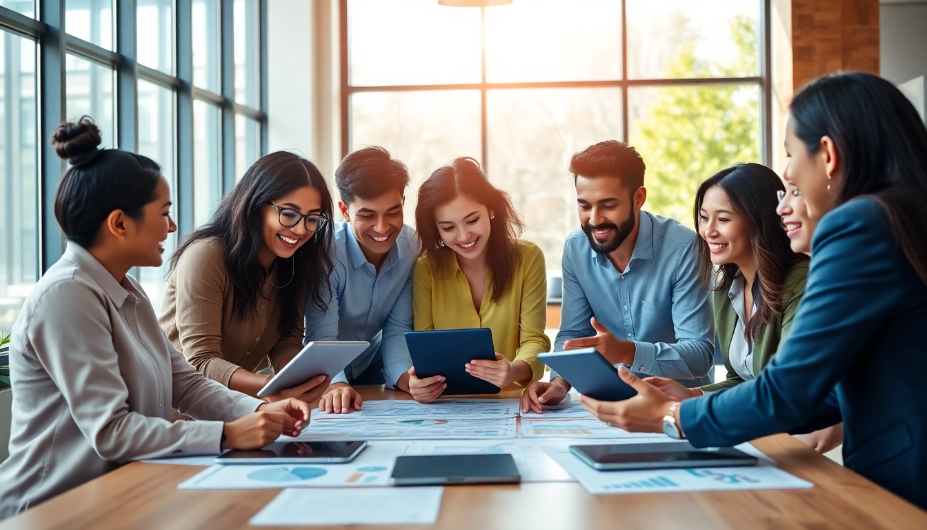 Find my true calling through collaboration among diverse professionals in a bright office setting.