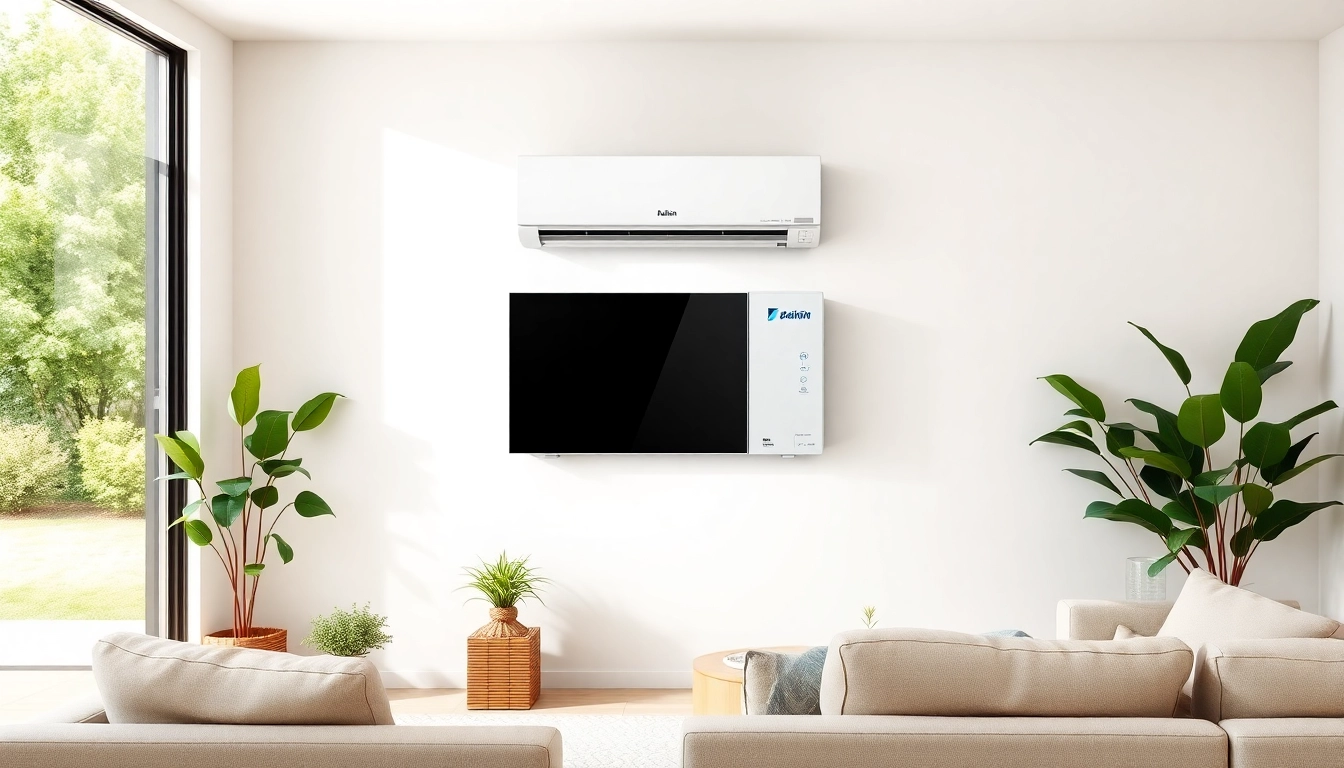 Enhance comfort with a Daikin mini split AC displayed in a stylish living room setting.