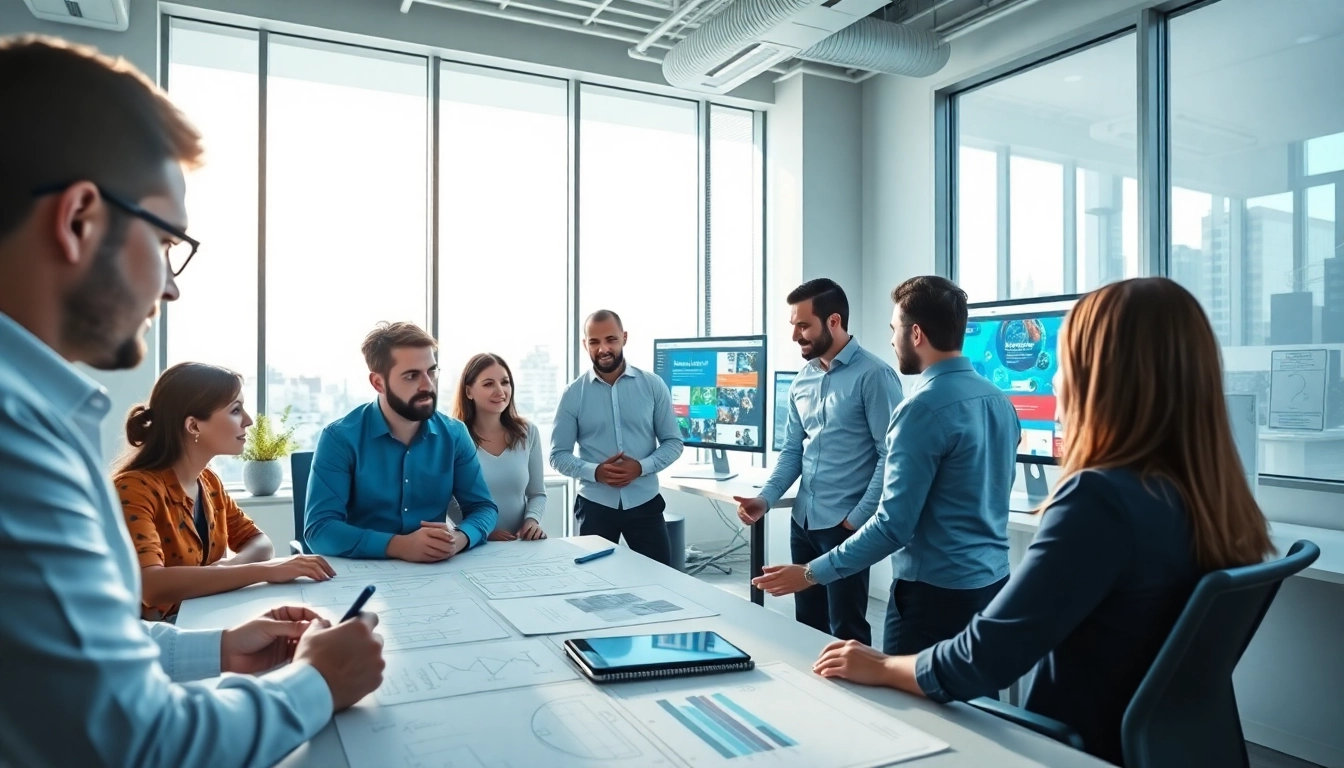 web design edmonton team collaborating in a modern office with bright natural lighting.