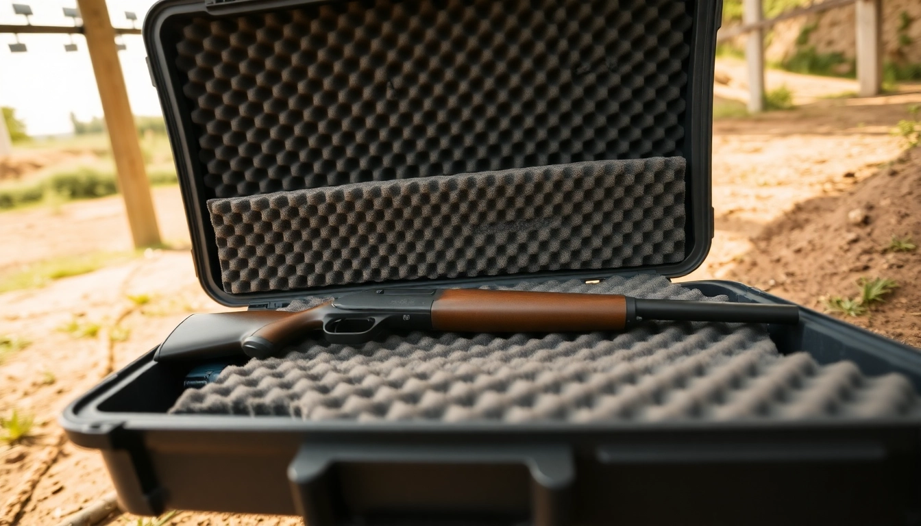 Foam for rifle case providing secure cushioning in a vibrant outdoor shooting range.