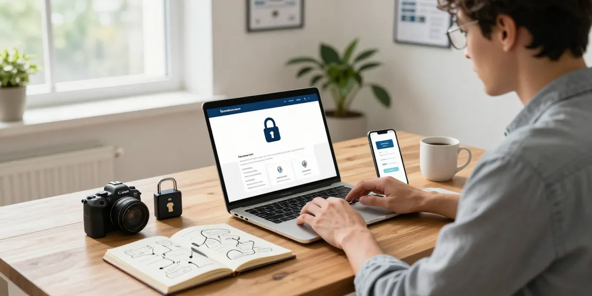 User reviewing security protocols for shs-dome5.com in a bright home office, focusing on online safety and verification.