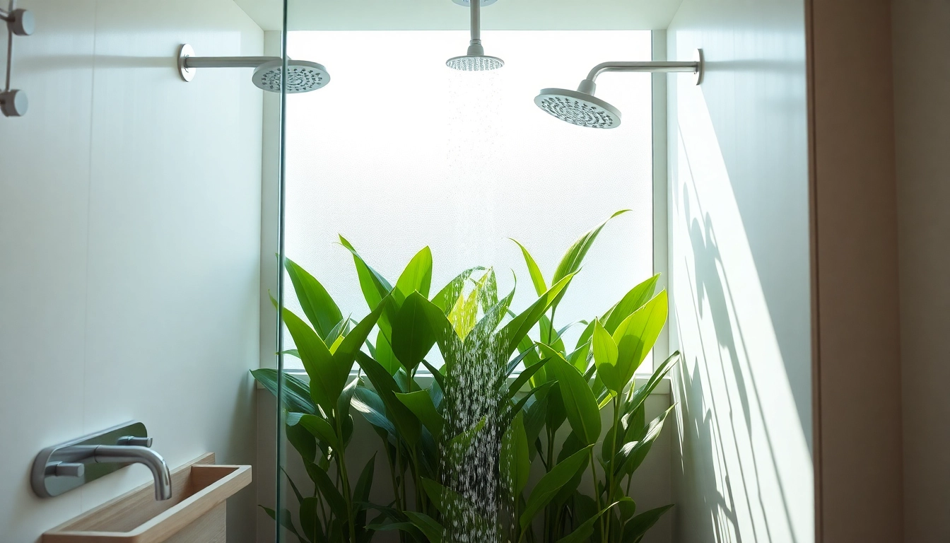 Transforming your space with elegant showers featuring contemporary design and lush greenery.