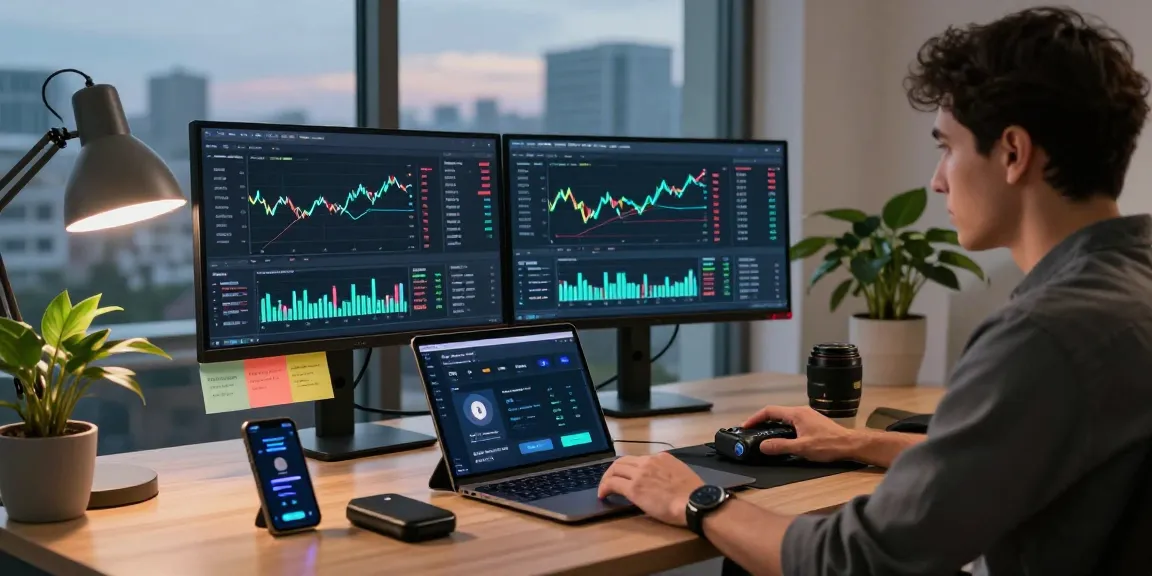 Mining crypto online in a modern workspace with digital wallet, cryptocurrency charts, and trading analytics.