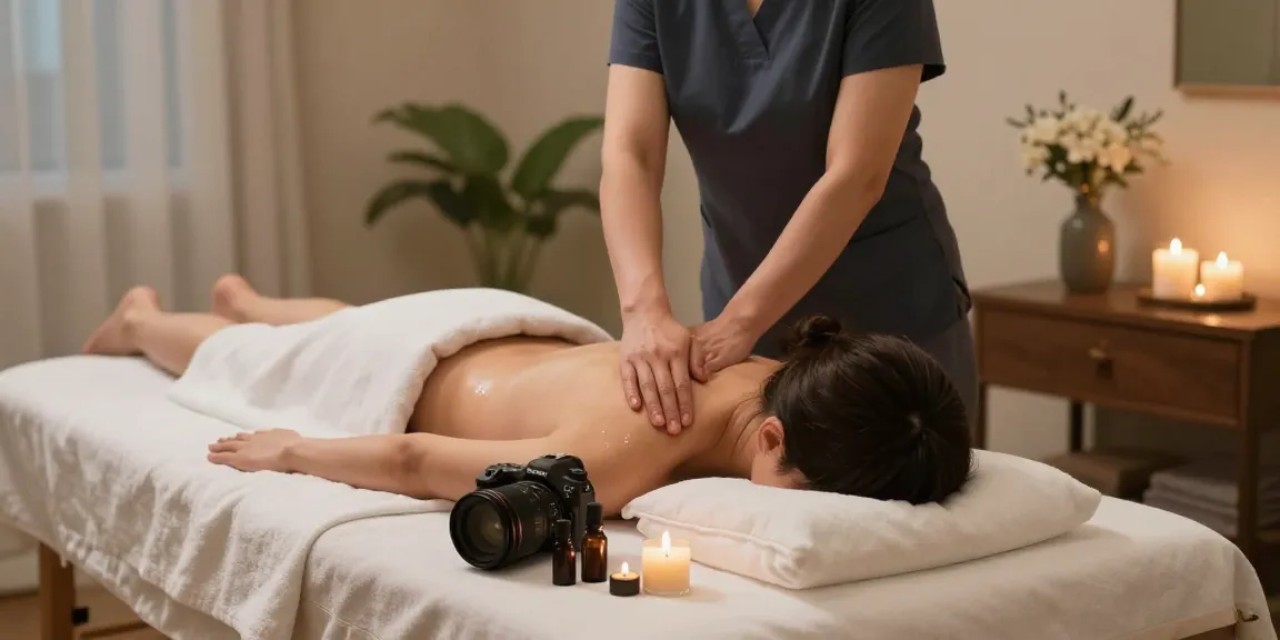 마사지 치료 중인 고객과 편안한 마사지실 모습