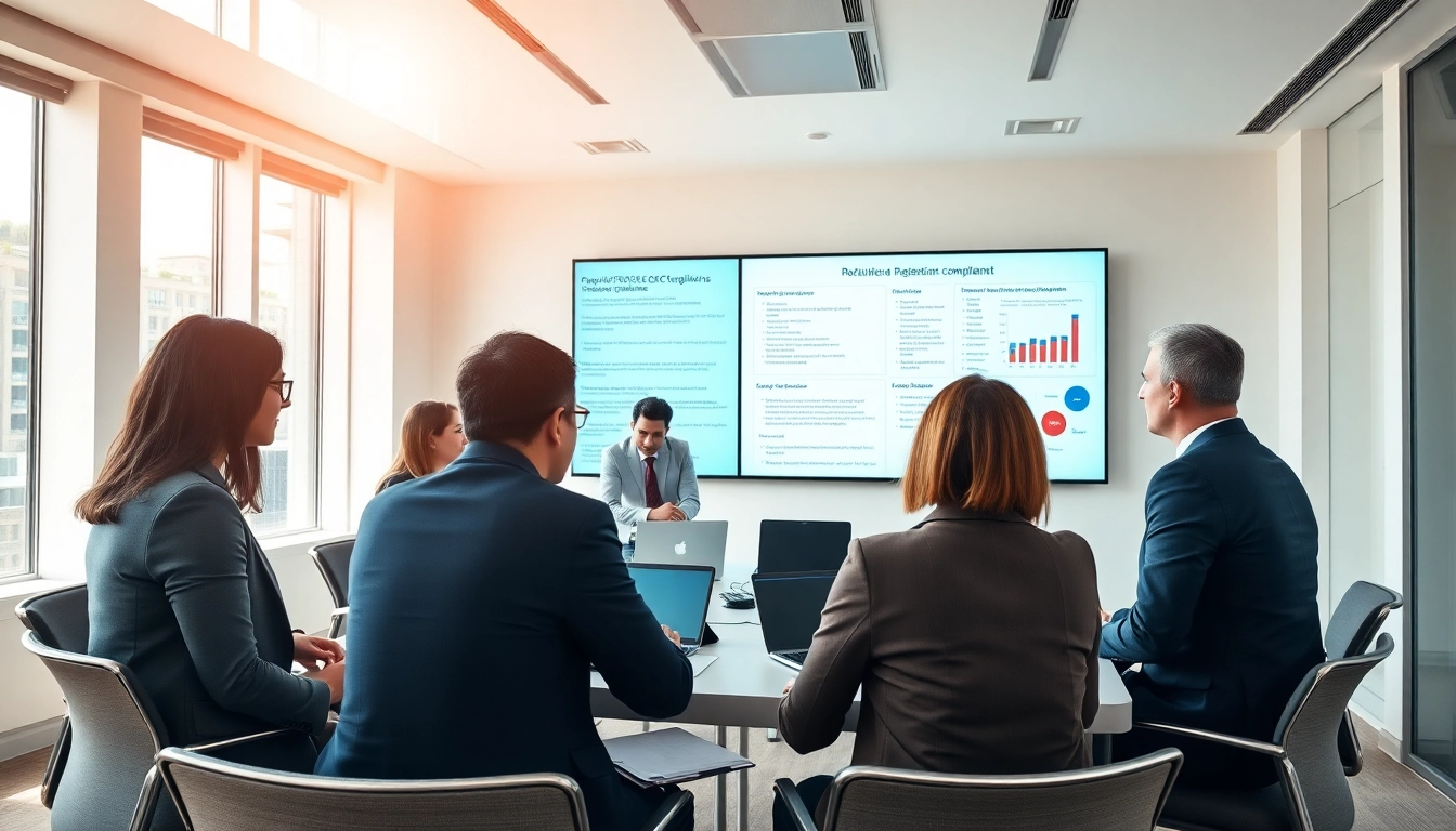 Discussing FCPA/DCAA/Flowdown/ITAR/EAR compliance in a modern office meeting room.