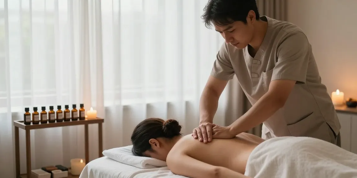 포항마사지에서 남성 전용 스웨디시 마사지 받는 모습
