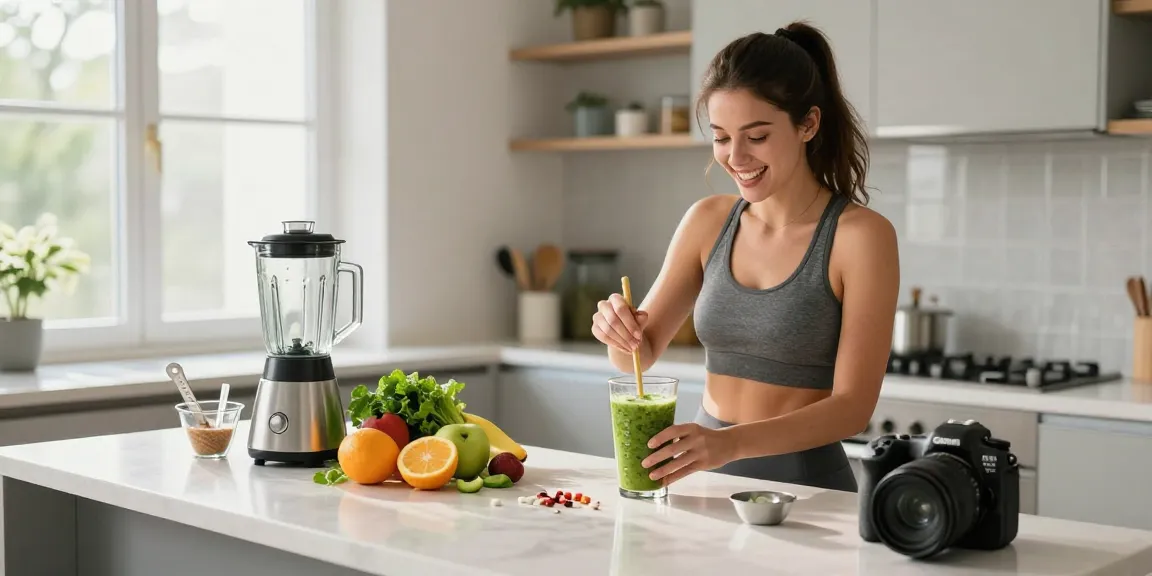Mixing science-backed supplements into a vibrant smoothie for enhanced health and wellness.