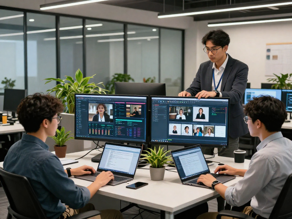 Efficient team analyzing how to detect ai image in modern office