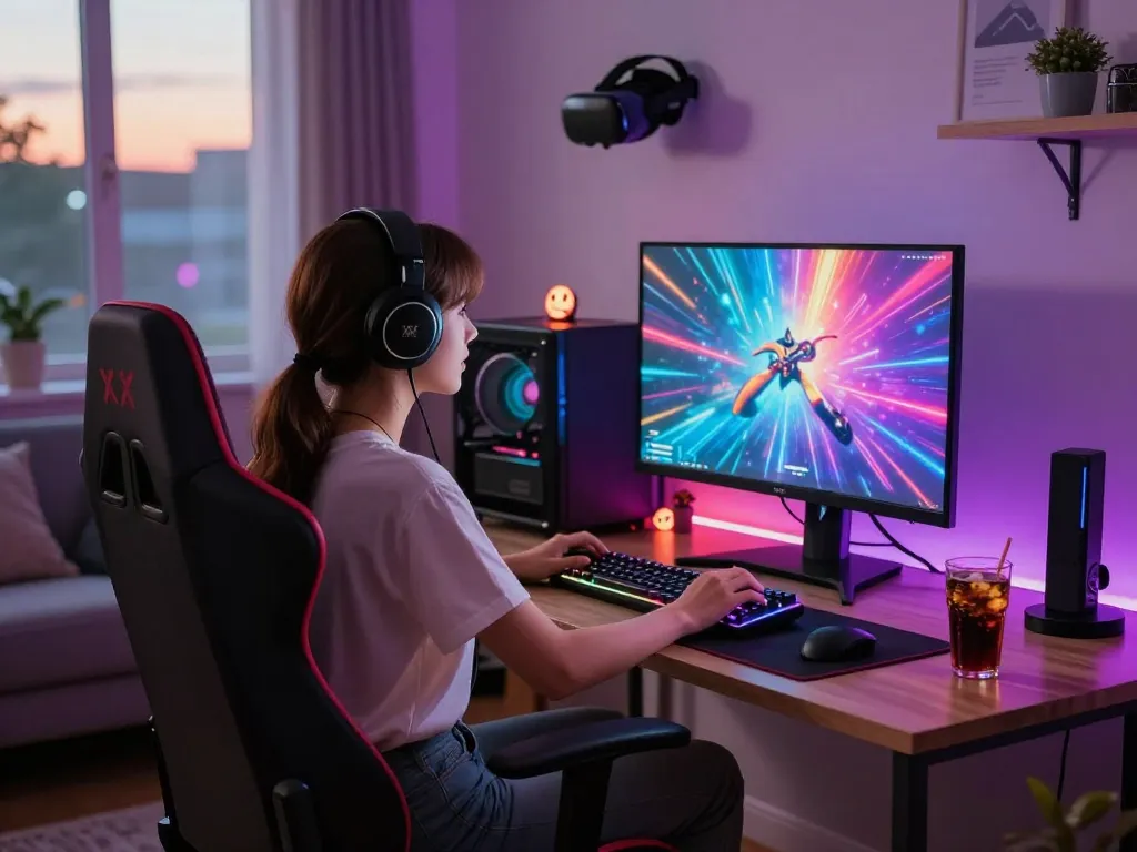 Enjoying a collection of xxx games in a cozy gaming setup with vibrant graphics.