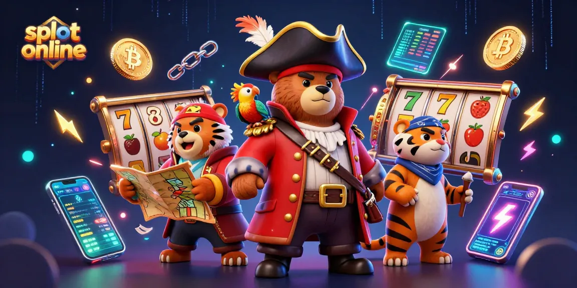 Permainan slot online penuh warna dengan karakter beruang bajak laut dan harimau di tengahnya, memenangkan jackpot.
