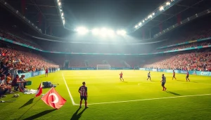 축구중계 실시간 경기 중계장면에서 팬들이 열광하는 풍경.