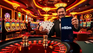 rr88com offers an engaging casino experience, showcasing players enjoying lively poker games and vibrant slot machines.