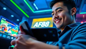 Engaging with the AF88 online gaming platform on a mobile device.