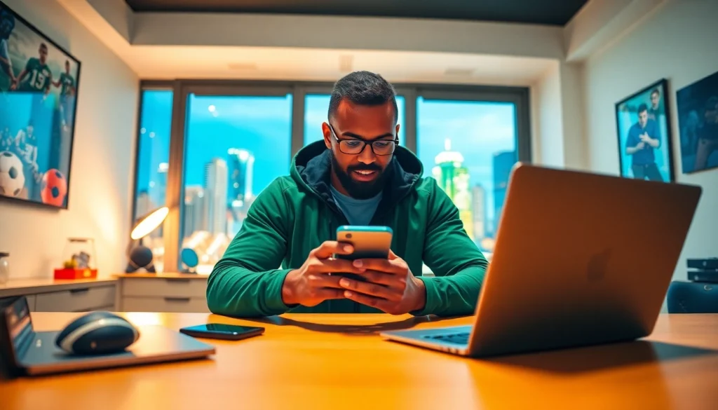 Engaging scene of betting on sports betting sites India in a modern office setting.