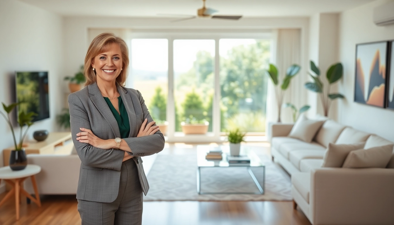 Real Estate agent highlights a stunning home interior in a welcoming atmosphere.