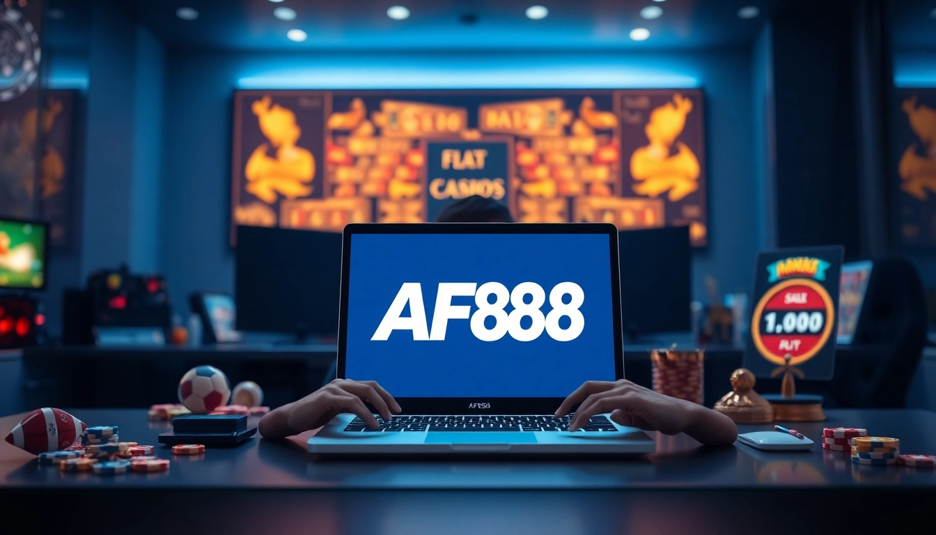 Engaging online gambling experience showcasing AF88 logo on laptop.