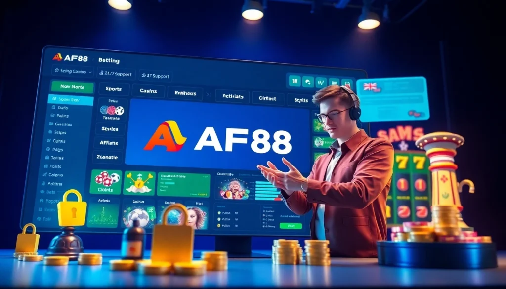 AF88 online betting interface showcasing gambling options and secure transaction icons.