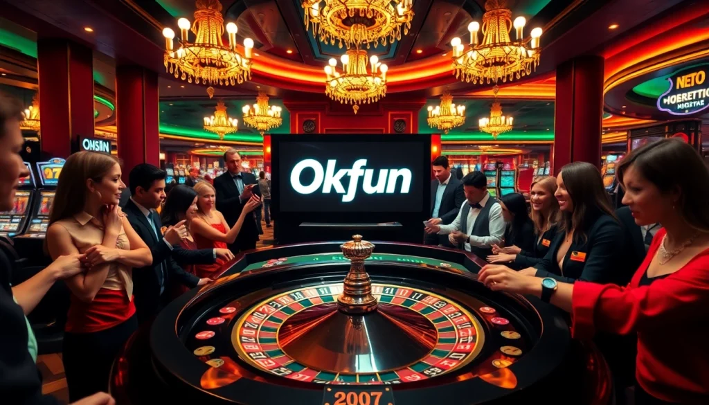 Experience thrilling moments at the Okfun casino with energy-filled roulette tables and eager players.