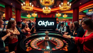Experience thrilling moments at the Okfun casino with energy-filled roulette tables and eager players.