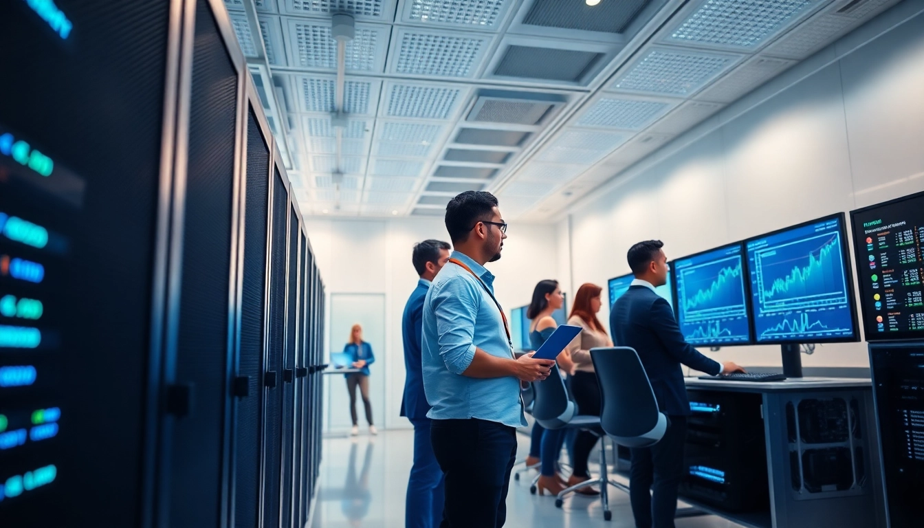 Best cloud mining setup showcasing professionals analyzing cryptocurrency data in a futuristic environment.