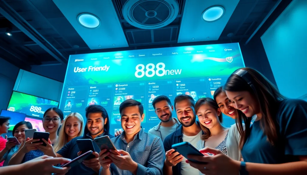 Engaging scene of players enjoying the 888new online gambling platform, showcasing trust and excitement.