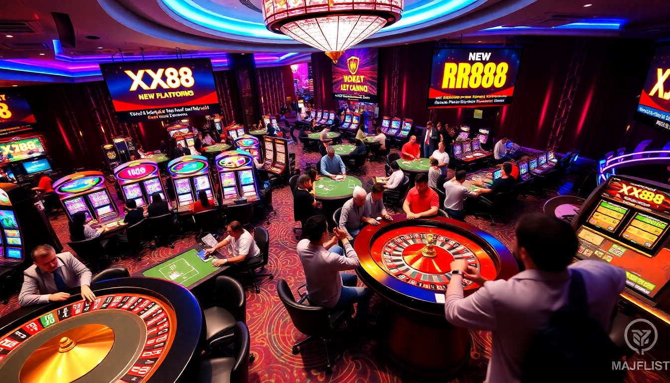 KJC AC 1 showcases the vibrant casino atmosphere with gaming tables and slot machines, displaying the excitement of online gambling.