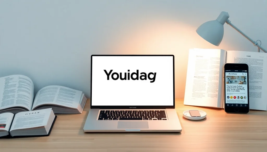 Efficient language learning with Youdao Dictionary displayed on a modern workspace.
