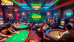 Exciting gaming action at GG88 online casino featuring vibrant slot machines and engaging poker tables.