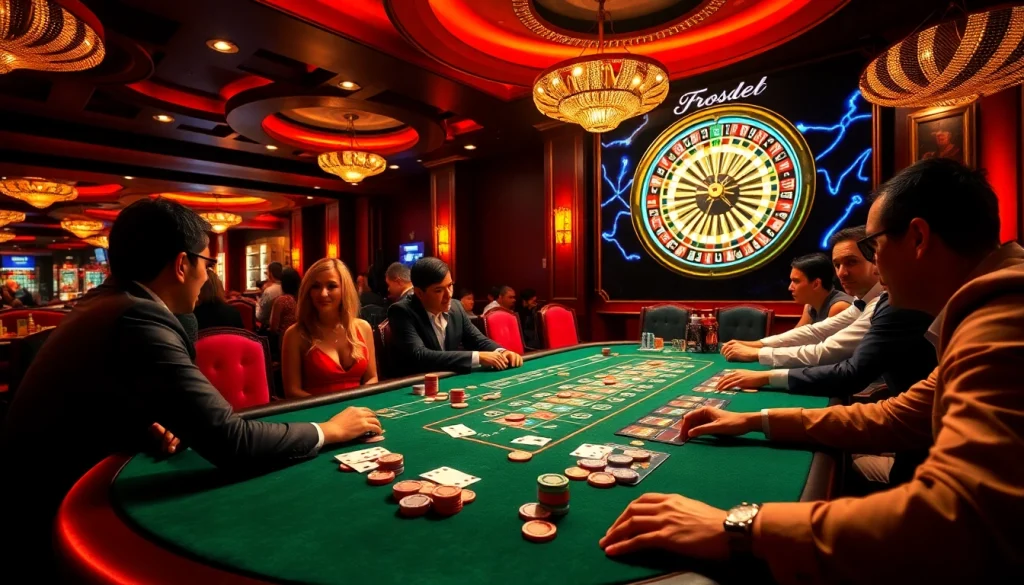 Experience thrilling poker action in Rio's luxurious casino scene with vibrant poker chips and players.