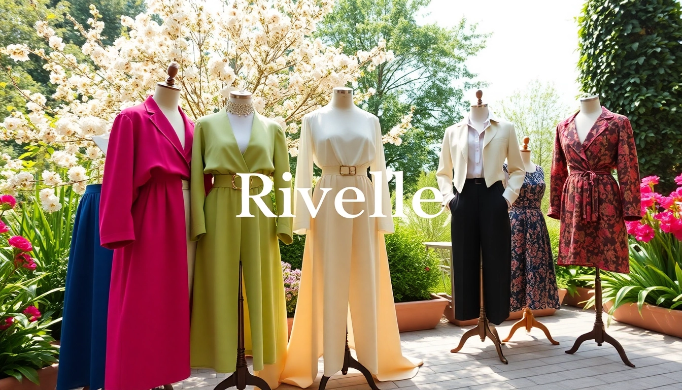 Showcasing Rivelle's elegant clothing collection in a vibrant garden setting