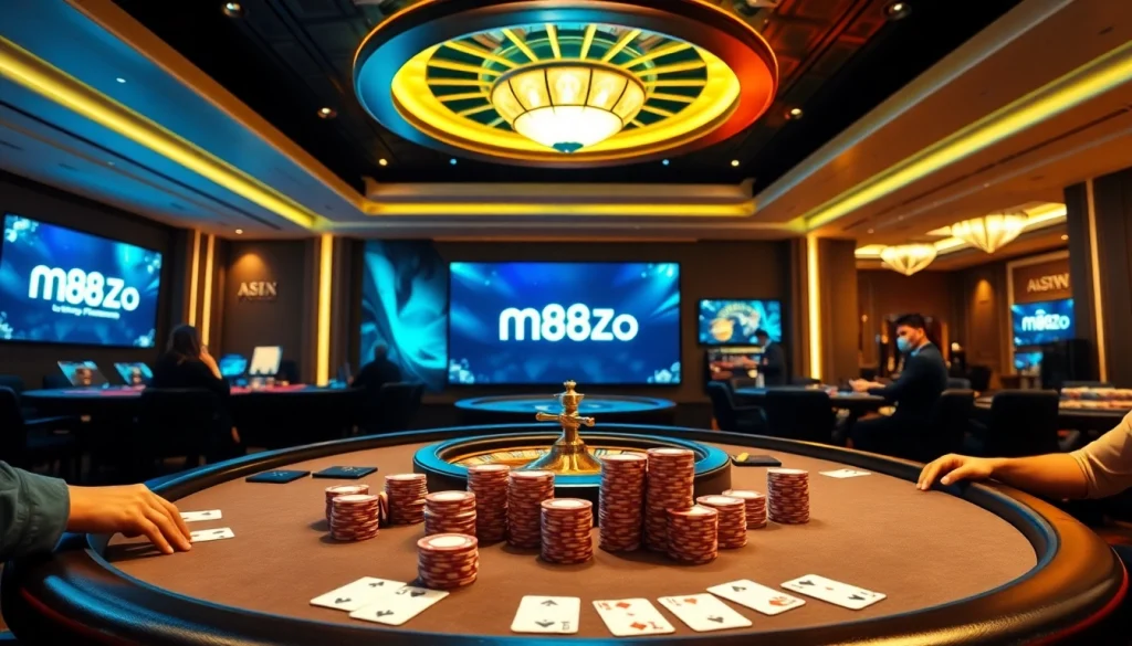 Experience exciting gaming at https://m88zo.com/ with a vibrant casino atmosphere and high-stakes poker.