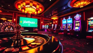 Engaging gamblers at the Jeetbuzz লগইন with vibrant slots and poker tables.