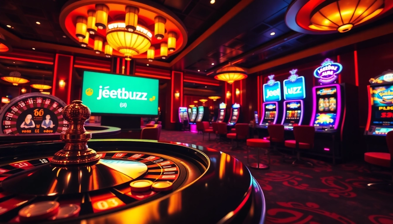 Engaging gamblers at the Jeetbuzz লগইন with vibrant slots and poker tables.