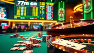Experience thrilling gameplay at 7m cn with vibrant poker chips and a digital scoreboard.