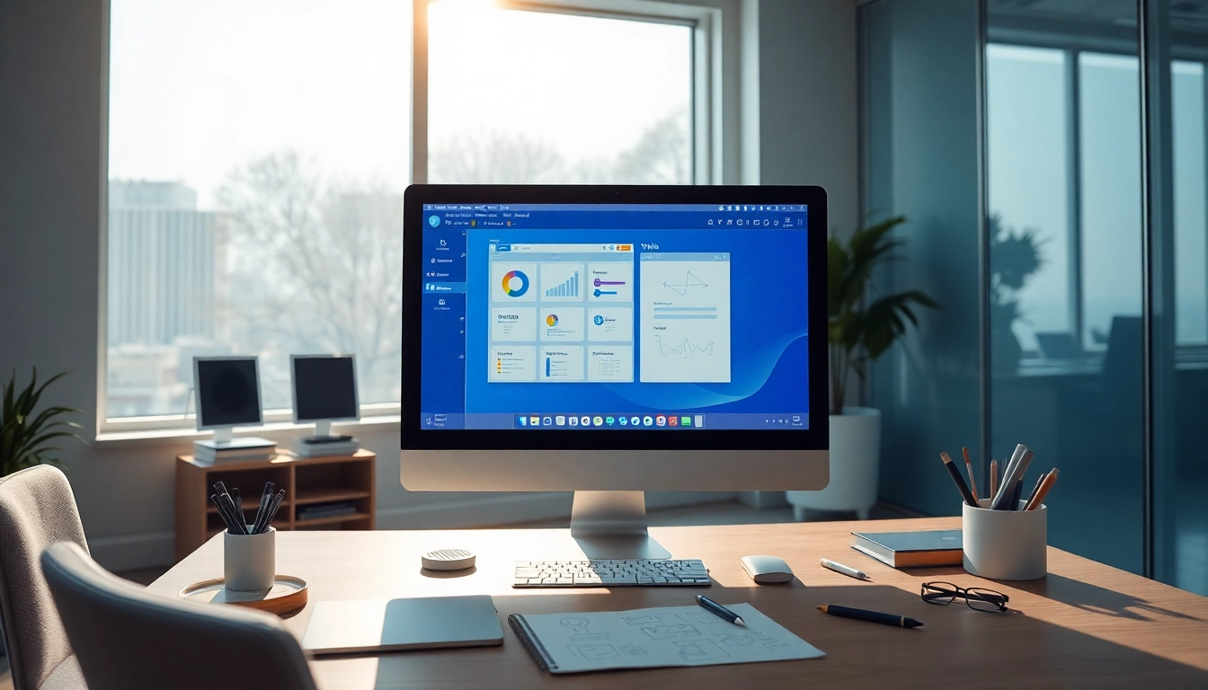WPS电脑版 showcased on a sleek desktop in a professional office setting, highlighting productivity and technology.