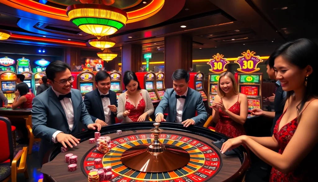 Exciting betting action at Nhà cái RR88 with gamblers at a roulette table.