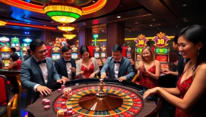 Exciting betting action at Nhà cái RR88 with gamblers at a roulette table.