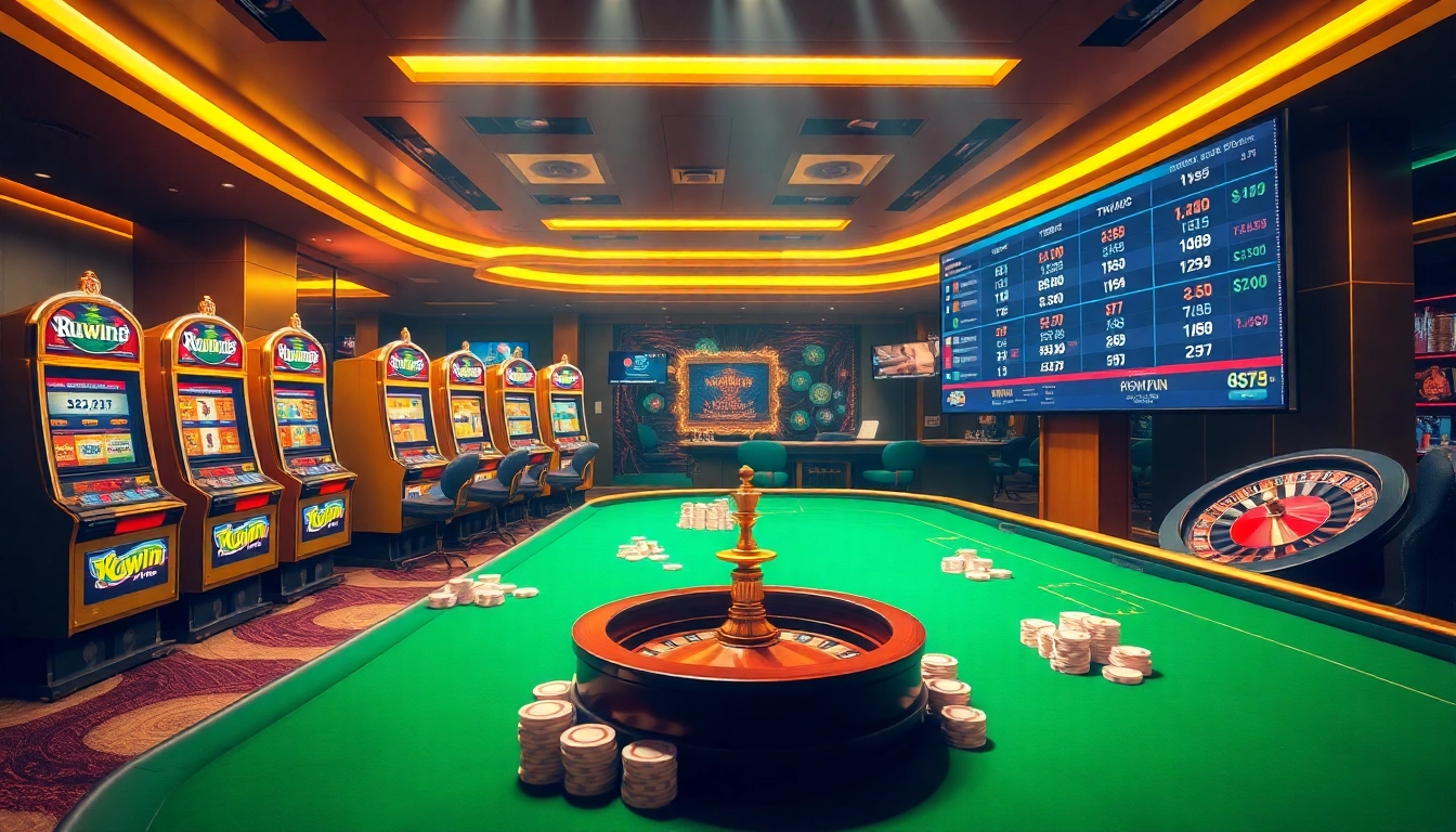 Kuwin betting scene showcasing vibrant casino elements and players engaging in online gambling excitement.