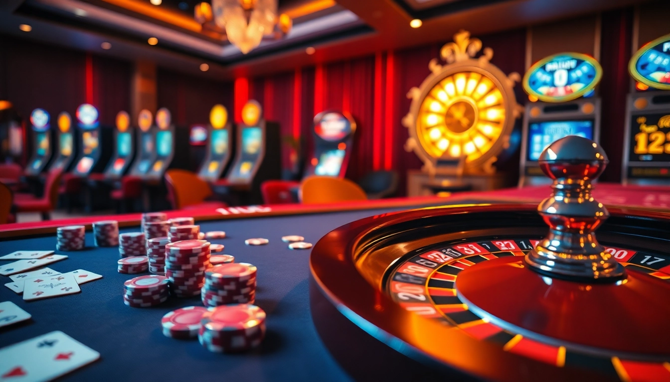 Experience the thrill of gaming at the luxurious 11UU casino with vibrant tables and poker chips.