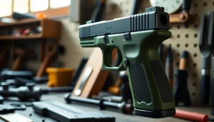 Crafting the glock 19 pf940c pistol frame in a well-lit workshop environment showcasing the design features.