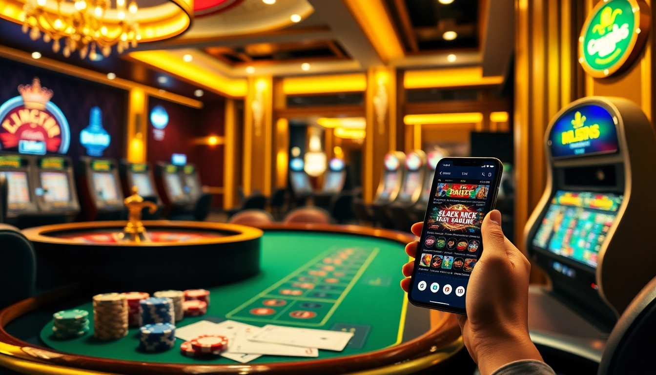 Exciting gambling scene featuring games and rewards at cair33bdg.com with casino tables and digital interfaces.